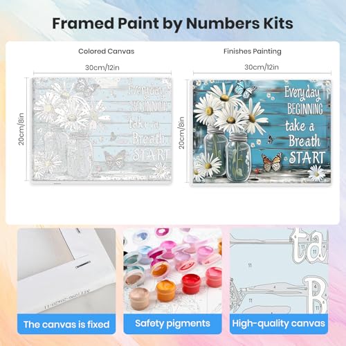 HEIBAGO Framed Paint by Numbers Kit Daisy for Adults, Paint by Numbers for Adults Beginner, Adult Paint by Number Kits on Canvas, DIY Painting by Numbers for Gift Home Wall Decor 8 x 12 Inch - color: Daisy