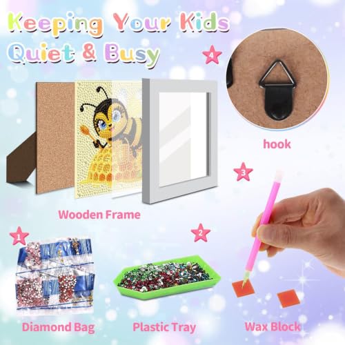 Bee Diamond Art Painting Kits for Kids with Frame Ages 4-8-12 (7x7 inch) - color: CC1150