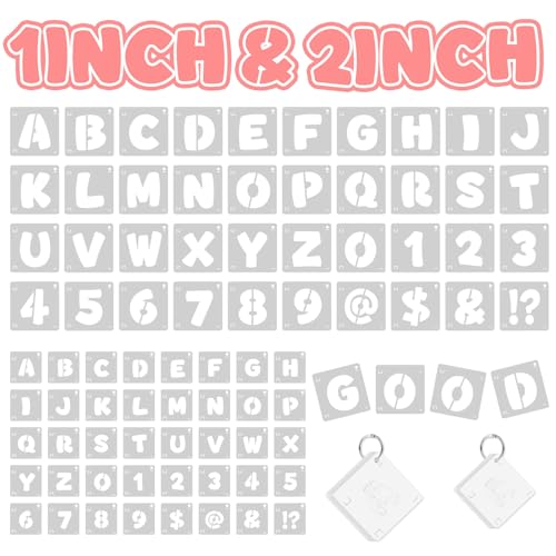 80 Pcs Letter Stencils, Large Letter Stencils for Painting (1 Inch+2 Inch) | Alphabet & Number Stencil for Crafts, Reusable,PET,Letters Stencils for Painting on Wood,Wall,Fabric,Chalkboard,Signs,DIY Art - size: 1 Inch+2 Inch
