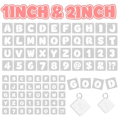80 Pcs Letter Stencils, Large Letter Stencils for Painting (1 Inch+2 Inch) | Alphabet & Number Stencil for Crafts, Reusable,PET,Letters Stencils for Painting on Wood,Wall,Fabric,Chalkboard,Signs,DIY Art - size: 1 Inch+2 Inch