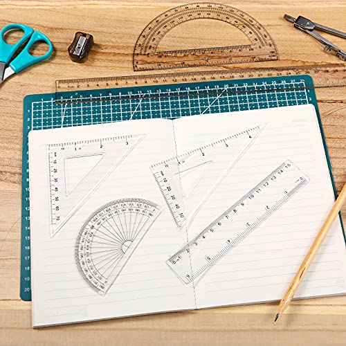 Tenare 18 Pcs Plastic Clear Math Set Includes Protractor Triangle Rulers 12 Inch 6 Inch Straight Geometry Math Transparent Ruler Measuring Tool for Office Home Supplies