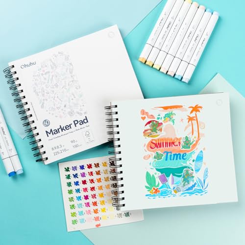 Ohuhu 8.3"x8.3" Double-Sided Bleedproof Marker Pad Art Sketchbook 60 Sheets - size: 8.3" x 8.3"