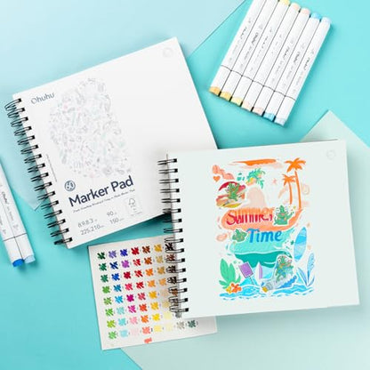 Ohuhu 8.3"x8.3" Double-Sided Bleedproof Marker Pad Art Sketchbook 60 Sheets - size: 8.3" x 8.3"