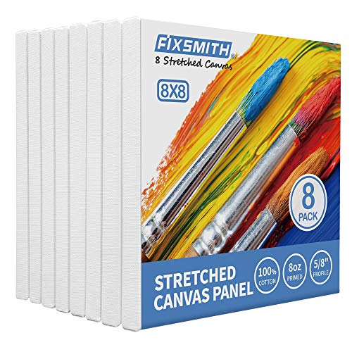 Stretched White Blank Canvas- 8x8 Inch,8 Pack,Primed,100% Cotton,5/8 Inch Profile of Super Value Pack for Acrylics,Oils & Other Painting Media. - size: 8"x8"-8Pack