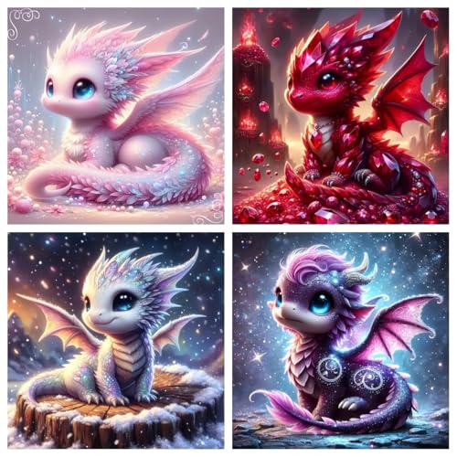 Acelii 4PCS Dragon Diamond Painting Kits for Adults, 5D DIY Art Set | Full Round Drill Dragon Gem Art Kit, Easy DIY Craft, Home Wall Decor, 12 x 12 Inch for Adults & Beginners - color: KM322+KM323+KM324+KM325-1