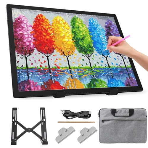 Zocelight Light Box A3 with Bag/Stand,3000mAh Battery,Rechargeable led Light pad,3 Colors dimmable and 6 Brightness dimming Light Table for Diamond Painting,Drawing,Sketching,Tattoo,Vinyl Weeding - style: A3 With Bag Rechargeable