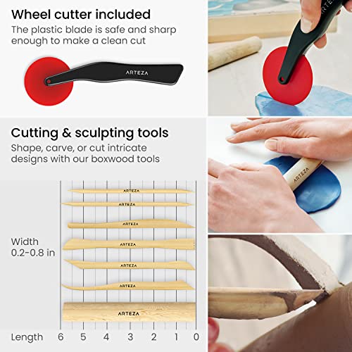 ARTEZA Pottery & Polymer Clay Tools, 22-Piece Sculpting Set, Steel Tip Tools with Wooden Handles, Craft Kit for Modeling, Carving - size: Set of 22