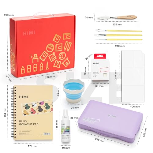HIMI Deluxe 18 Colors Jelly Gouache Paint Gift Set – Complete Art Kit with Pad, Spray, Palette, Brushes, Painting Knife, Foldable Bucket & Refills for Beginners, Students & Artists (Purple) - color: 18 colors