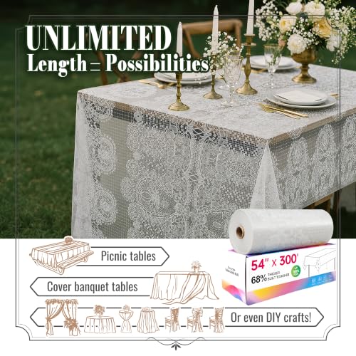 Plastic Table Cloth Disposable, 54In X 300Ft Lace Table Cover Roll | Plastic Table Cloth Roll, Thicker Plastic Table Cloth Disposable for Banquet, Catering Team, Display Table（LaceHeavy） - color: Laceheavy, size: 54" x 3600" (Rectangular)