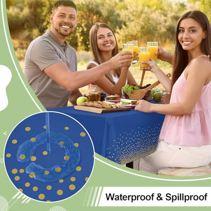 3 Packs Dot Disposable Table Cloth, 54 x 108 Inch Waterproof Plastic Tablecloth, Rectangle Gold Dots in Navy Table Covers for Picnic, Birthday, Party and Back to School - color: Gold in Navy, size: 54" x 108"