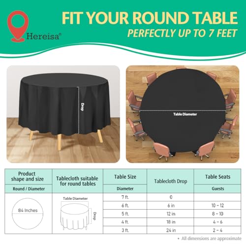Black Round Disposable Plastic Tablecloth 84 Inch [10-Pack] - Bulk Waterproof Party Supplies, Easy Cleanup - color: Fa1 - Black, size: 10 PACK | Round | 84 Inch
