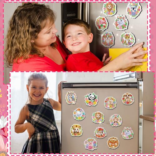 Xuhal 30 Pcs Animal Diamond Painting Magnets Diamond Art Kits for Adults | Flower Animal Refrigerator Magnets, Wreath Animal 5D Rhinestone Fridge Magnetic Sticker, Diamond Club Gifts, Small DIY Crafts - color: Wreath