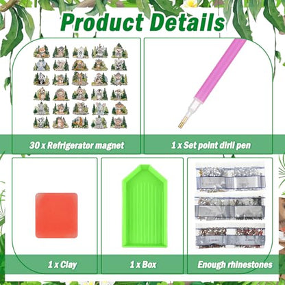 Xuhal 30 Pcs Wildlife Diamond Painting Magnets Diamond Art Kits for Adults | Forest Animal Refrigerator Magnets, 5D Rhinestone Fridge Magnetic Sticker, Zoo Animal Diamond Club Gifts, Small DIY Crafts - color: Woodland
