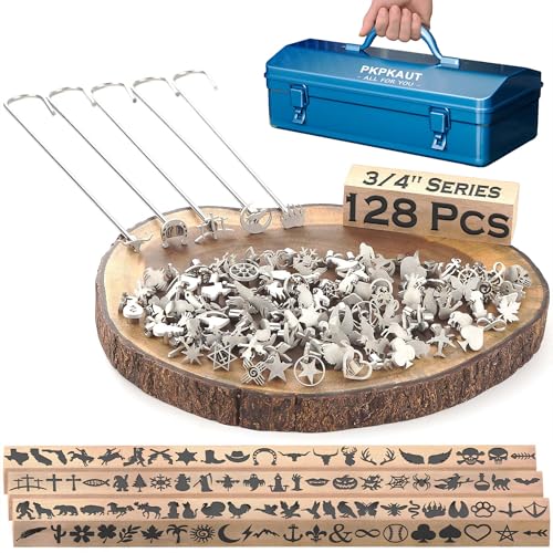 128Pcs 3/4" Custom Branding Iron for Wood, Leather Branding Stamp | Mini Wood Branding Iron on Letters Personalized, Number/Alphabet/Leather Burning Stamps Woodworking Kit for Hats, Steak, Food - size: 128PCS 3/4" Assorted Characters Full Set