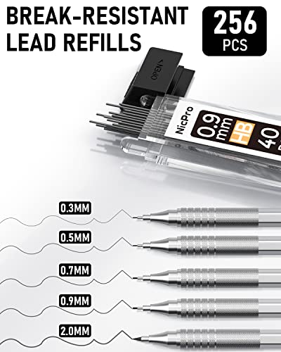 Nicpro Metal Mechanical Pencil Set 5 PCS Art Drafting Pencils For Sketching - color: Silver, style: 0.3 0.5 0.7 2.0