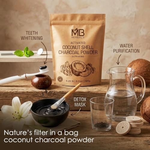 MB Herbals Activated Charcoal Powder from Coconut Shell 3.5 oz (100 Gram) For External Use Only | For ToothPowder Face Packs and Masks | Soap Making | Do not Injest