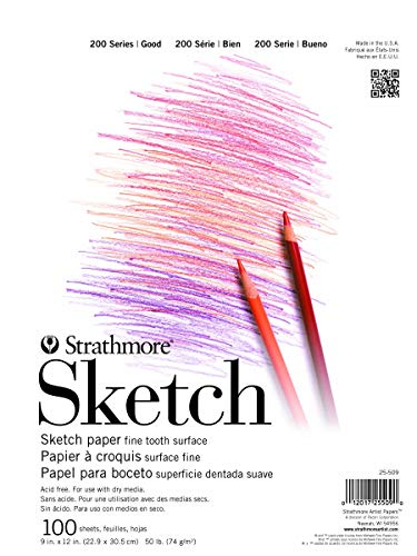 Strathmore 200 Series Tape Bound Sketch Pad, 50 lb. Sketch Paper, 9 X 12 inches, White, 100 Sheets (25-509) - size: 9x12