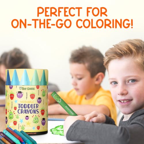 TinyGeeks Jumbo Crayons (18 Colors) – Non-Toxic, Washable Crayons for Toddlers and Kids (Ages 1-8) – Easy-to-Hold - Ideal for Travel, Art, and Learning