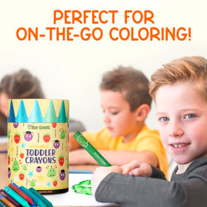 TinyGeeks Jumbo Crayons (18 Colors) – Non-Toxic, Washable Crayons for Toddlers and Kids (Ages 1-8) – Easy-to-Hold - Ideal for Travel, Art, and Learning