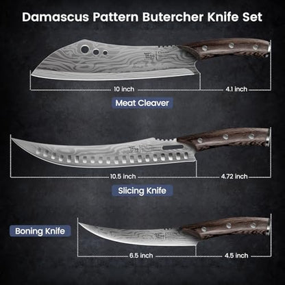 SYOKAMI Butcher Knife Set, Cleaver, Breaking & Boning Knife for Meat & BBQ - size: 3 PCS Set