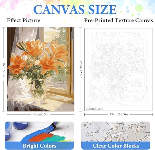 ZRIZQ Paint by Numbers Kit for Adults Beginner,Flower 16x20 | Full set with wooden brushes,rolled canvas,rich paints.Calming activity.Beginner friendly.Just open and paint. - color: 16"X20"Rolled Canvas-Flowers 10