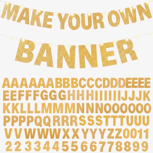 TaoBary 112 Pcs DIY Banner Letters Kit with Numbers,Gold | 107 Glitter Letters Numbers with Rope and Needle, Reusable for Birthday, Halloween, Christmas, Wedding, Valentine Decor - color: Gold