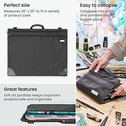 Arteza Art Portfolio Case, 20 x 26 inches, Black, Large Soft Art Storage Folder for Artwork Organization - size: 20x26 Inch
