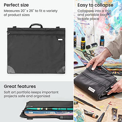 Arteza Art Portfolio Case, 20 x 26 inches, Black, Large Soft Art Storage Folder for Artwork Organization - size: 20x26 Inch