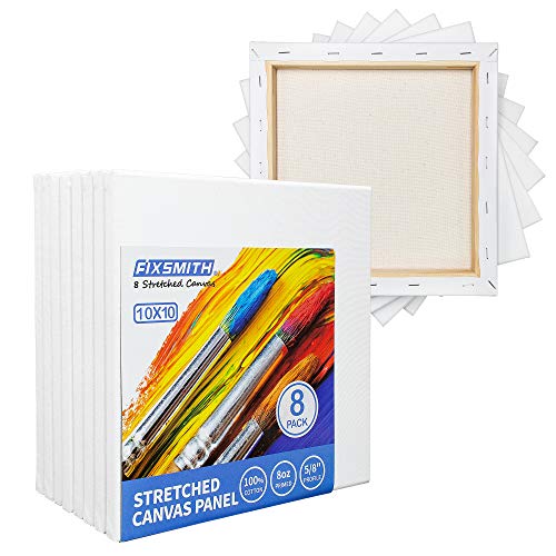 Stretched White Blank Canvas - 10 x10 Inch, Bulk Pack of 8, Primed, 100% Cotton, 5/8 Inch Profile of Super Value Pack for Acrylics,Oils & Other Painting Media. - size: 10"x10"