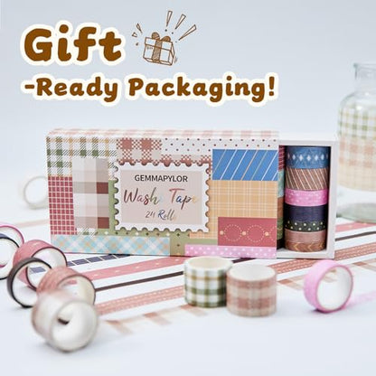Neutral Washi Tape Set 24 Rolls,Decorative Masking Tape for Junk Journal, Scrapbooking Supplies, DIY Crafting Supplies - style: Neutral