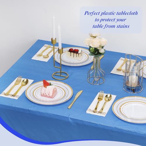 Goodluck 54 Inch X 300 Feet Plastic Table Cloths with Cutter Box, Blue Disposable Table Cover Roll, Plastic Tablecloth for Party, Banquet, Wedding, Birthday, Anniversary (Pack of 2) - color: Blue, size: 15.4" x 5.5" (Rectangular) (Pack of 2)
