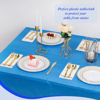 Goodluck 54 Inch X 300 Feet Plastic Table Cloths with Cutter Box, Blue Disposable Table Cover Roll, Plastic Tablecloth for Party, Banquet, Wedding, Birthday, Anniversary (Pack of 2) - color: Blue, size: 15.4" x 5.5" (Rectangular) (Pack of 2)