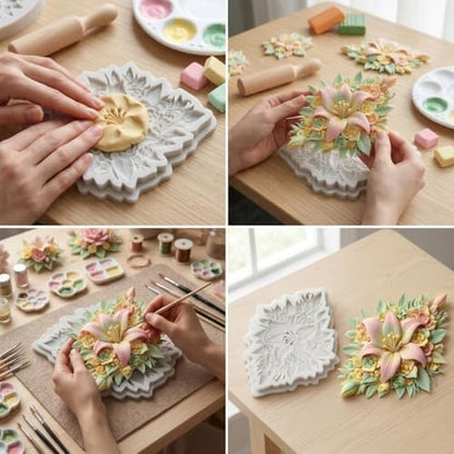 Lily Flower Silicone Molds Flower Leaves Polymer Clay Mold - color: Style C