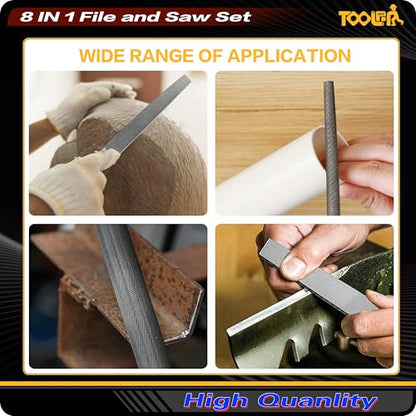 TOOLAN: File Set, File & Saw Set. metal file,metal files tools for steel,Professional Steel File Triangle/Flat/Half-Round/Round Files for MetalWoodPlastic,Woodworking, Blade Quick Change Mechanism - color: 8-in-1 File Set