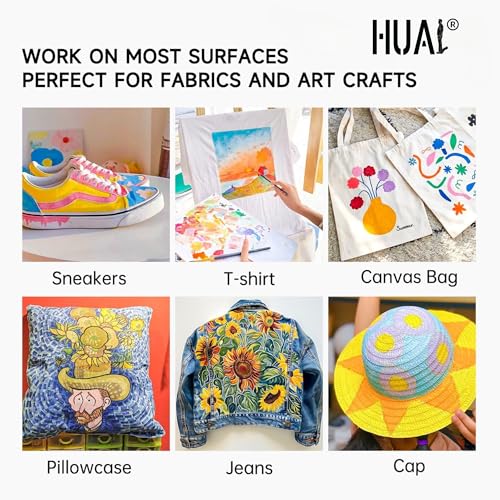 HUAL Fabric Paint Set for Clothes 12 Vibrant Colors Textile Paint with 6 Brushes & Palette Quick-Drying, Non-Toxic Fabric Paint Kit for T-Shirts, Shoes, Canvas, DIY Art & Crafts Premium Gift Box - color: Color Box