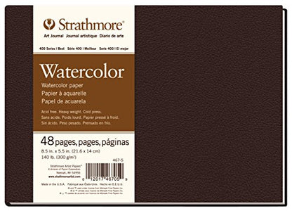 Strathmore 400 Series Hardcover Watercolor Art Journal, 140 lb. Cold Press, 8.5 X 5.5 inches, White, 48 Pages (467-5) - size: 8.5x5.5 inch, style: Hardbound, Phase Out