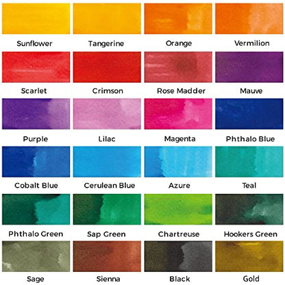 Mont Marte Drawing Ink Colors Signature 24pc x 0.24 US fl.oz (7ml), Art Set Includes Vibrant Ink Colors, for Illustration, Calligraphy, Scrapbooking.