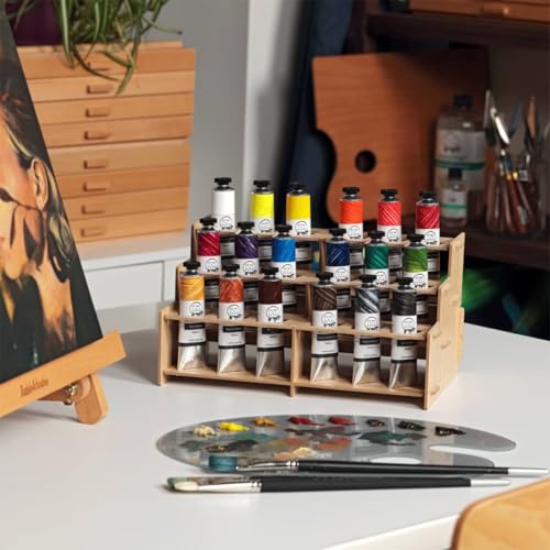 Tusc & Pine Artist Oil Paint - 40 ml Set of 18 - Assorted Colors w/Mezzo Paint Rack - Non-Yellowing, Rich & Creamy Consistency, Maximum Pigment Load, Small Batch Milled - Made in the USA - color: Multi, size: 1.35 Fl Oz (Pack of 18)