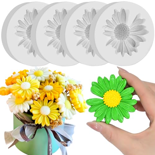 Daisy Candle Molds, Set of 4 Daisy Flower Making Molds - color: 4 PCS Daisy Flower Silicone Molds