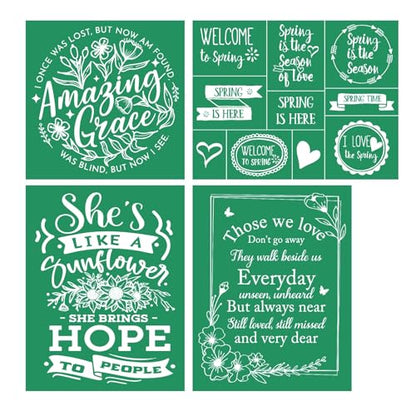4PCS Wildflower Self-Adhesive Silk Screen Stencils,Inspiration Screen Printing Stencils for Craft Yoga Chalk Stencil Transfers Reusable Stencils for Painting on Wood T-Shirt Fabric Xmas Sign - color: 4PCS Inspiration