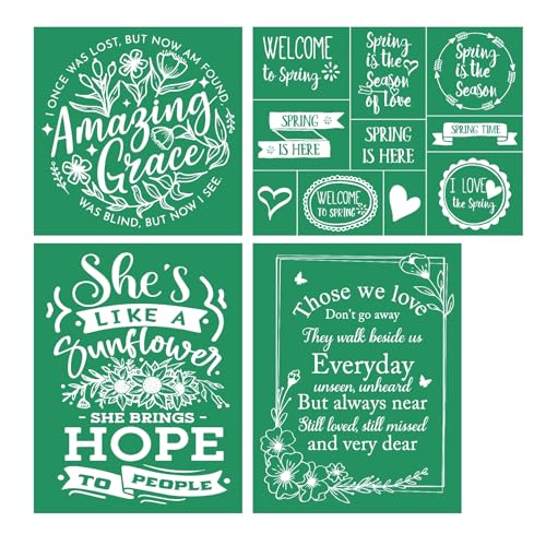 4PCS Wildflower Self-Adhesive Silk Screen Stencils,Inspiration Screen Printing Stencils for Craft Yoga Chalk Stencil Transfers Reusable Stencils for Painting on Wood T-Shirt Fabric Xmas Sign - color: 4PCS Inspiration