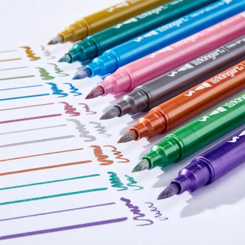 KINGART 24 Metallic Dual Tip Brush + Fine Markers - Easy for All Ages & Levels Pens for Card Making, Journaling, Scrapbooking, Fabric, Rock, Glass, DIY, Black Paper, Art Supplies, Halloween, Christmas