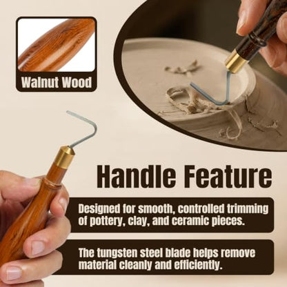 Lxnavihly Pottery Trimming Tool, Pottery Carving Tools, Clay Sculpting Tool | Tungsten Steel Cutter Head, Solid Cherry Handle, Ergonomic, Sturdy and Long-Lasting, L-Shape-Cherry - color: L Shape-Cherry