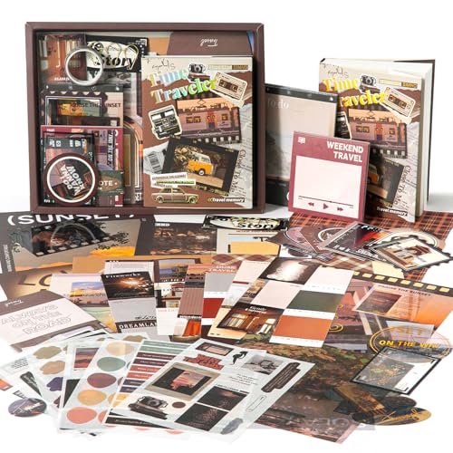 Scrapbook Supplies Kit, Vintage Junk journaling Supplies, Scrapbooking Kit | Stationary Set with Aesthetic Ephemera Stickers, Bullet Journaling Kit, Collage Craft Supplies Gift for Adults Women Starter - color: Time Traveler