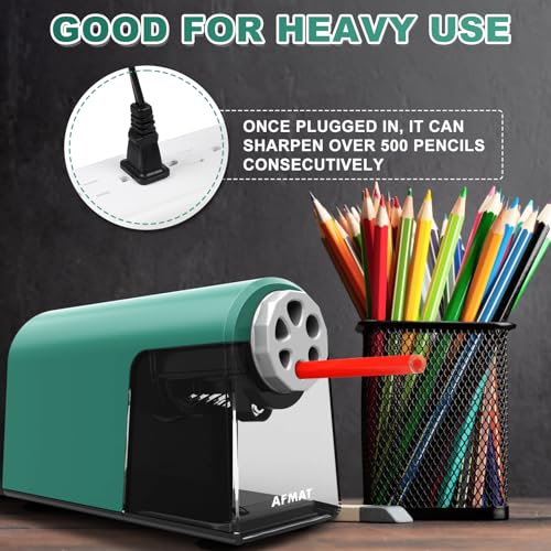 AFMAT PSX2 Heavy Duty Electric Pencil Sharpener 6 Holes, Classroom Pencil Sharpener for 6-11mm Pencils, Auto Stop, Super Fast, Save Pencils, School Teacher Must Have Pencil Sharpeners Plug in, Green - color: Green
