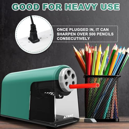 AFMAT PSX2 Heavy Duty Electric Pencil Sharpener 6 Holes, Classroom Pencil Sharpener for 6-11mm Pencils, Auto Stop, Super Fast, Save Pencils, School Teacher Must Have Pencil Sharpeners Plug in, Green - color: Green
