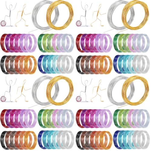 Foraineam 25 Colors 1230 Feet Colored Aluminum Craft Wire 20 Gauge / 0.8 mm Flexible Metal Artistic Floral Jewelry Beading Wire for DIY Jewelry Craft Making Art Supplies (Pack of 4) - size: 1230 feet (Pack of 4)