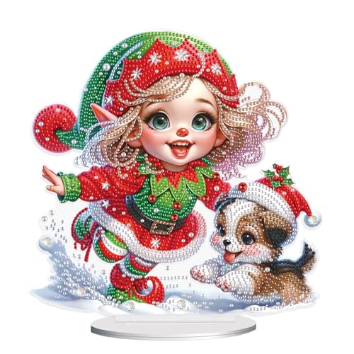 Christmas Diamond Painting Kits Tabletop decoration, DIY puppy, 5D Diamond Art Home Ornament By Number Mosaic Arts Crafts For Home Office acrylic Tabletop Decor for Xmas Home Decor, New Year Gift - color: Puppy