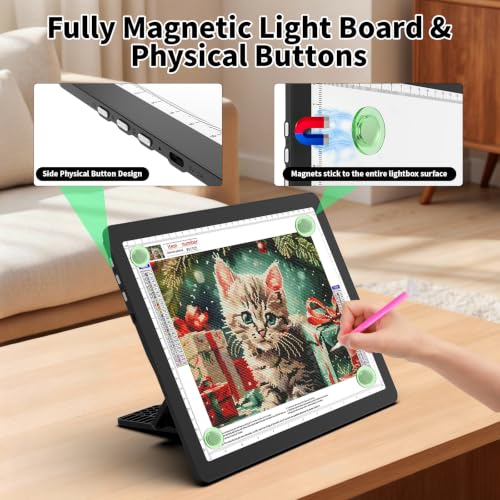 LEACUBER Rechargeable A4 Light Pad with Stand, Super Bright Magnetic Tracing Light Box with Side Buttons, Diamond Art Light Board for Diamond Painting, Light Table for Sketching, Weeding Vinyl Black - size: A4