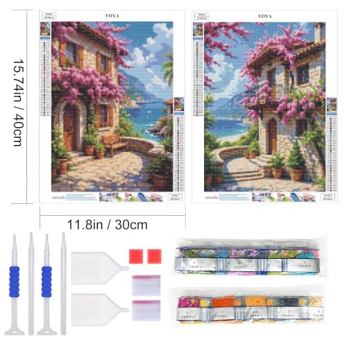 YOYA 2 Pack 5D Landscape Diamond Art Kits for Adults 12x16 Inch - color: Flower House 039